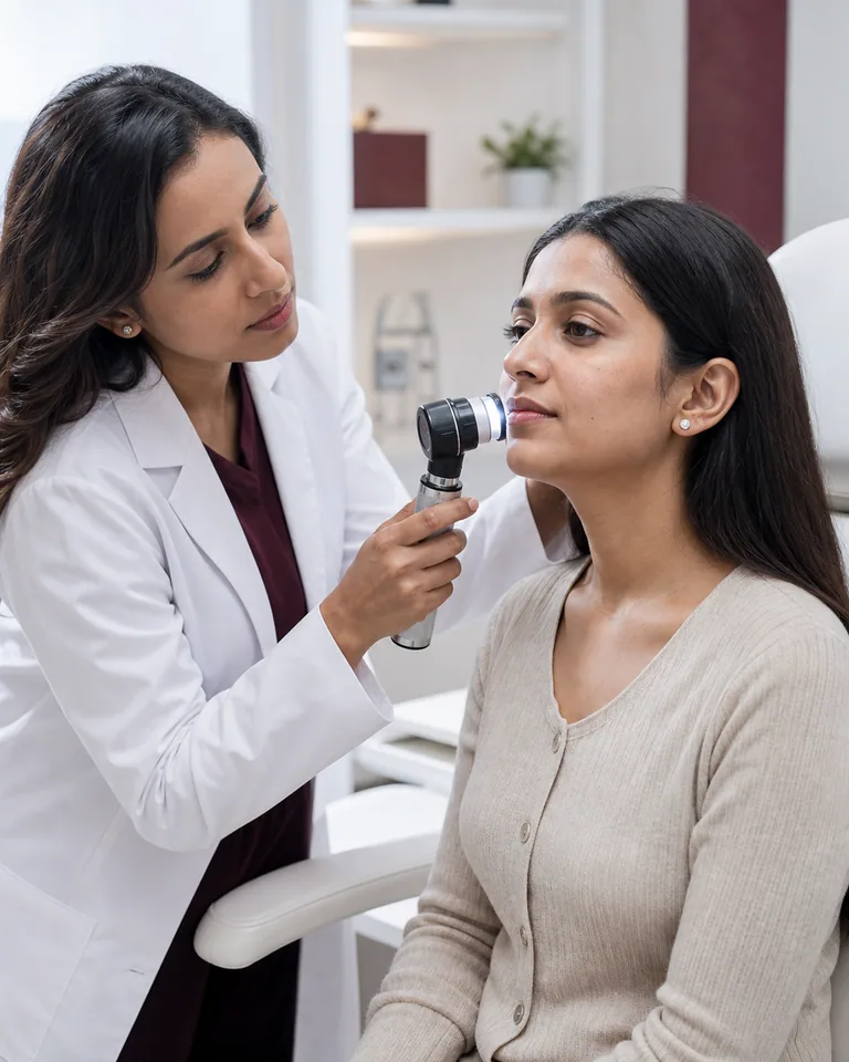 Dermatologist performing a skin examination